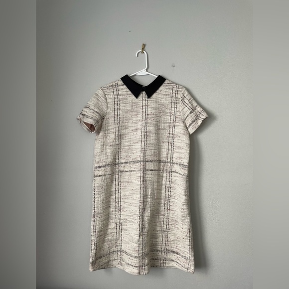 Zara Dresses & Skirts - Zara Women's Cream Tweed Short Sleeve Dress with Collar M
